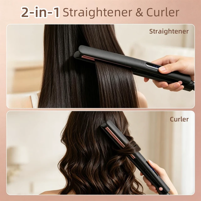 Alt view image 7 of 7 - Hair Straightener, 2-in-1 Ionic Ceramic Flat Iron & Curler, Fast Heating, 9 Temp Settings 170-400°F, Dual Voltage Hair Straightener with Auto Shut Off, for Fine to Coarse Hair