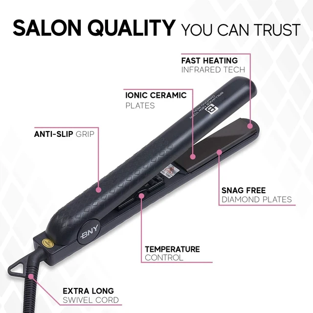 Alt view image 4 of 6 - 1.25 Inch Diamond Ceramic Flat Iron Hair Straightener, Professional Straightener Flat Iron with Anti-Static Ionic Plates