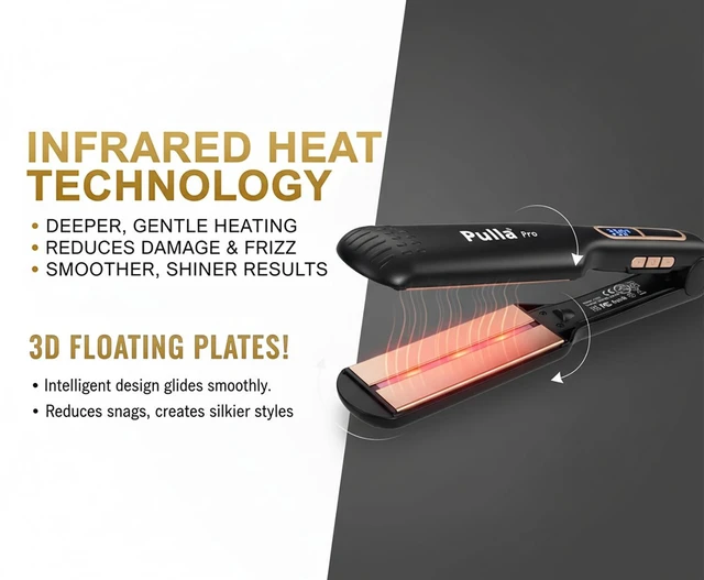 Alt view image 3 of 7 - Hair Straightener, 2 inch Wide Ceramic Flat Iron with Infrared Tech | 25s Fast Heat | Dual Voltage for Travel | 230450°F Temp Control | Infrared Tech: Tame Frizz & Shine for All Hair Types