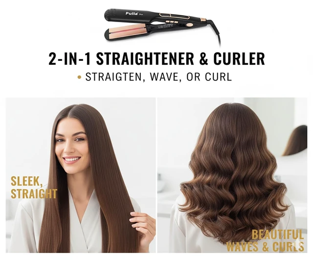 Alt view image 5 of 7 - Hair Straightener, 2 inch Wide Ceramic Flat Iron with Infrared Tech | 25s Fast Heat | Dual Voltage for Travel | 230450°F Temp Control | Infrared Tech: Tame Frizz & Shine for All Hair Types