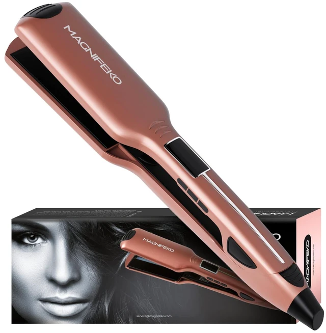 Main image of Professional Flat Iron Hair Straightener Wide Plate & Digital Display - Dual Voltage Titanium Hair Straighteners (Rosegold)