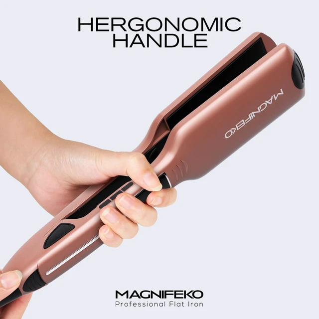 Alt view image 2 of 6 - Professional Flat Iron Hair Straightener Wide Plate & Digital Display - Dual Voltage Titanium Hair Straighteners (Rosegold)