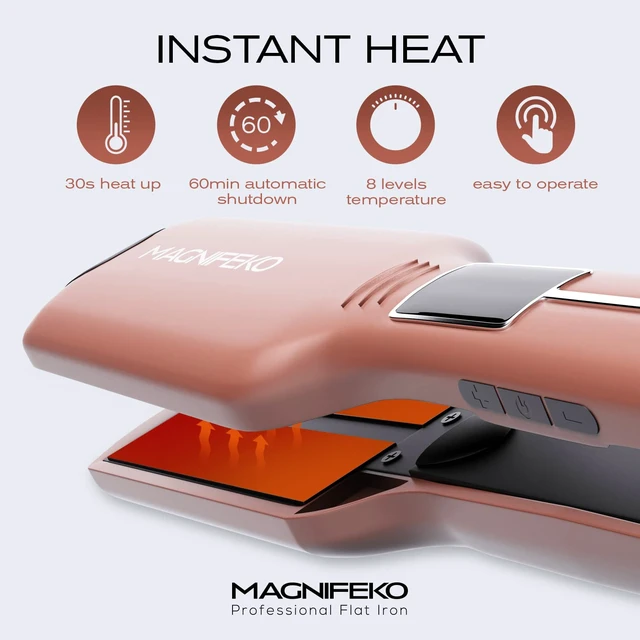 Alt view image 3 of 6 - Professional Flat Iron Hair Straightener Wide Plate & Digital Display - Dual Voltage Titanium Hair Straighteners (Rosegold)