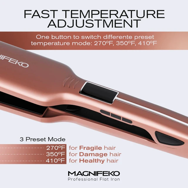 Alt view image 4 of 6 - Professional Flat Iron Hair Straightener Wide Plate & Digital Display - Dual Voltage Titanium Hair Straighteners (Rosegold)