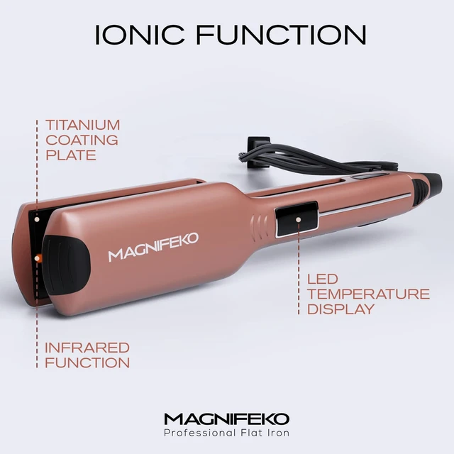 Alt view image 5 of 6 - Professional Flat Iron Hair Straightener Wide Plate & Digital Display - Dual Voltage Titanium Hair Straighteners (Rosegold)