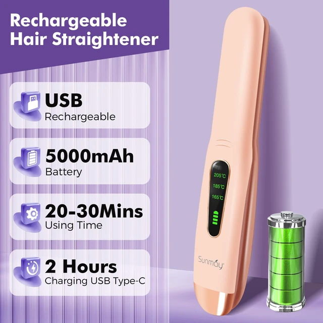 Alt view image 6 of 7 - Cordless Hair Straightener, Titanium Portable Straightener for Travel, Dual Voltage Cordless Flat Iron Hair Straightener 2 in 1 with Comb & Clip for Women, Heat-up in Seconds, USB-C Fast Charge