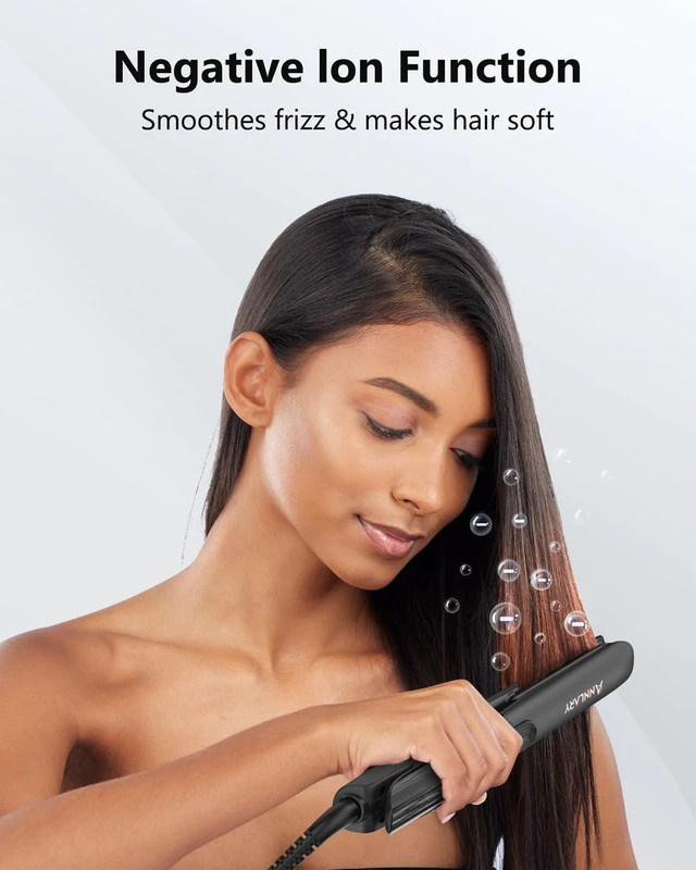 Alt view image 2 of 7 - Hair Straightener 1 Inch Flat Iron and Curler 2 in 1 Titanium Ceramic Ionic Dual Voltage Straightener with Heat-Resistant Silicone, for Less Frizz, Shinier & Smoother