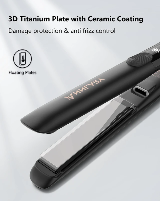 Alt view image 4 of 7 - Hair Straightener 1 Inch Flat Iron and Curler 2 in 1 Titanium Ceramic Ionic Dual Voltage Straightener with Heat-Resistant Silicone, for Less Frizz, Shinier & Smoother