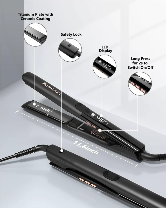 Alt view image 6 of 7 - Hair Straightener 1 Inch Flat Iron and Curler 2 in 1 Titanium Ceramic Ionic Dual Voltage Straightener with Heat-Resistant Silicone, for Less Frizz, Shinier & Smoother