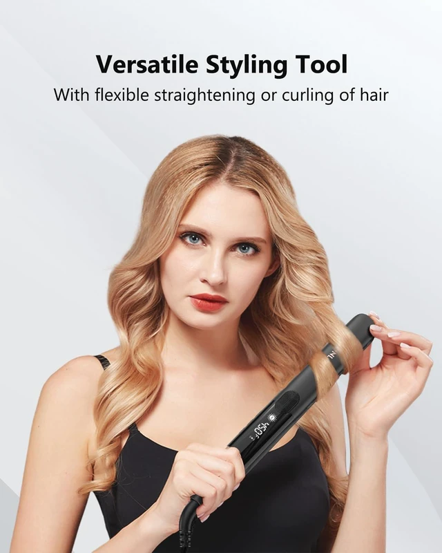 Alt view image 7 of 7 - Hair Straightener 1 Inch Flat Iron and Curler 2 in 1 Titanium Ceramic Ionic Dual Voltage Straightener with Heat-Resistant Silicone, for Less Frizz, Shinier & Smoother