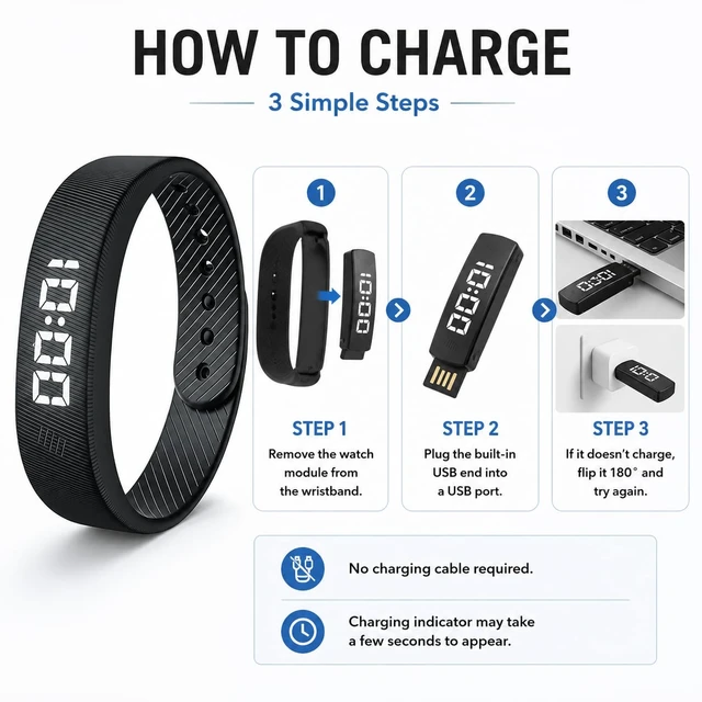 Alt view image 6 of 7 - Lightweight LED Digital Sport Watch Splash Resistant Pedometer with Vibrating Alarm USB Rechargeable Silicone Wristband for Men & Women (Black)