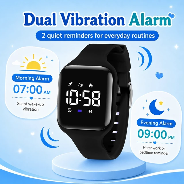 Alt view image 3 of 7 - Kids Watches for Girls Boys Digital Sport Watch with Step Counter Pedometer Vibration Alarm Clock, No App Waterproof Fitness Tracker Kids Watch Boys Girls Teens Students Ages 5-16