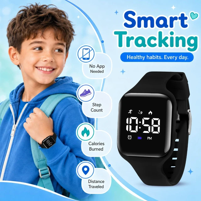 Alt view image 2 of 7 - Kids Watches for Girls Boys Digital Sport Watch with Step Counter Pedometer Vibration Alarm Clock, No App Waterproof Fitness Tracker Kids Watch Boys Girls Teens Students Ages 5-16