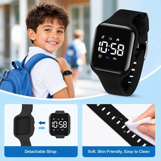Alt view image 6 of 7 - Kids Watches for Girls Boys Digital Sport Watch with Step Counter Pedometer Vibration Alarm Clock, No App Waterproof Fitness Tracker Kids Watch Boys Girls Teens Students Ages 5-16