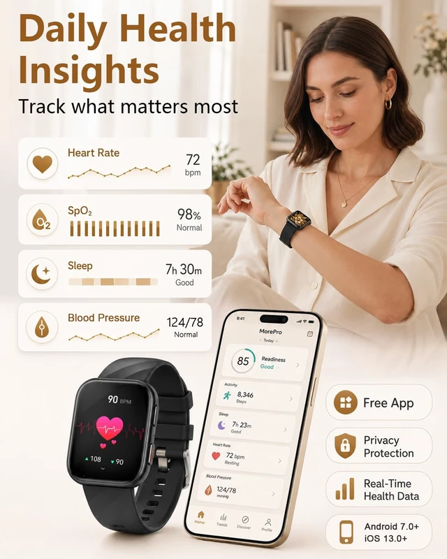 Alt view image 4 of 7 - Health Fitness Tracker Smart Watch with 24/7 Heart Rate Monitor | Step Counter, Blood Pressure Monitor, Blood Oxygen Monitor, Sleep Tracker, 120+ Sports Modes, Make/Answer Call, Waterproof