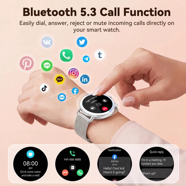 Alt view image 2 of 7 - Smart Watches for Women Android/iPhone, Fitness Tracker with Calling&Answer | IP68 Waterproof, 100+ Sport Modes, Step Counter, Sleep Tracker, AI Voice, Heart Rate & SpO2 Monitor, Two Changeable Bands