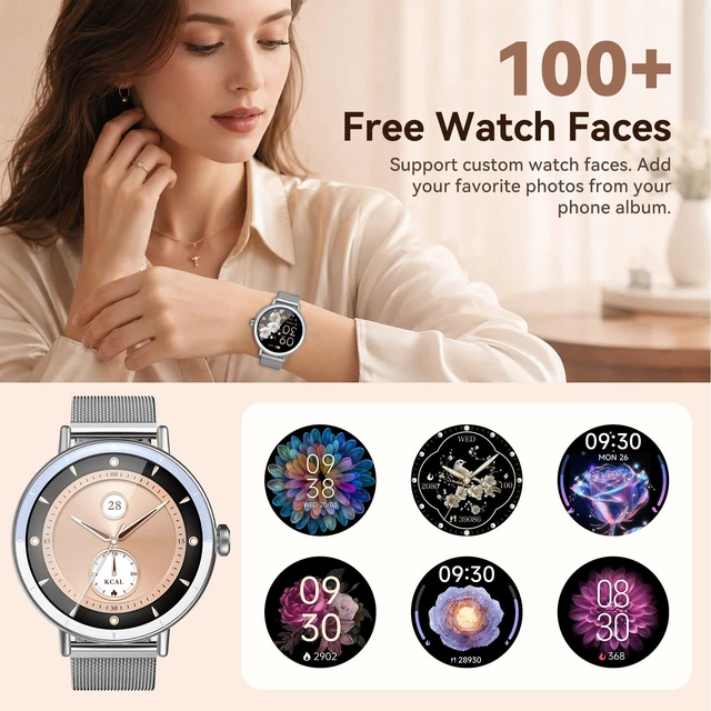 Alt view image 7 of 7 - Smart Watches for Women Android/iPhone, Fitness Tracker with Calling&Answer | IP68 Waterproof, 100+ Sport Modes, Step Counter, Sleep Tracker, AI Voice, Heart Rate & SpO2 Monitor, Two Changeable Bands