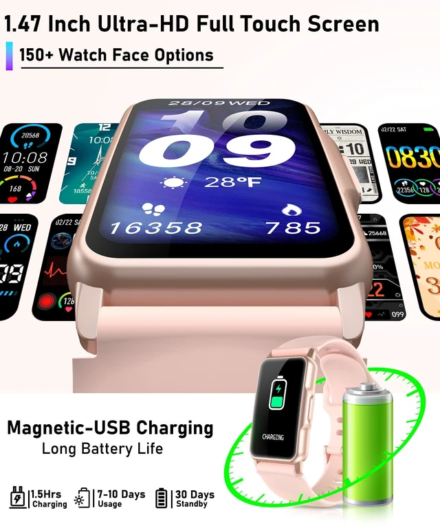Alt view image 7 of 7 - Smart Watch Fitness Tracker with 24/7 Heart Rate, Blood Oxygen Blood Pressure Monitor Sleep Tracker 120 Sports Modes Activity Trackers Step Calorie Counter IP68 Waterproof for Andriod iPhone Women Men