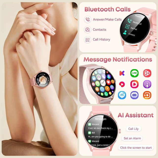 Alt view image 2 of 7 - Smart Watch for Women, Fitness Trackers with Calls&Answer, Womens Watch 1.27'' Fitness Watches with Heart Rate/Sleep/SpO2 Monitor/100+ Sports Model, Smartwatch for iPhone/Samsung/Android Rose Gold
