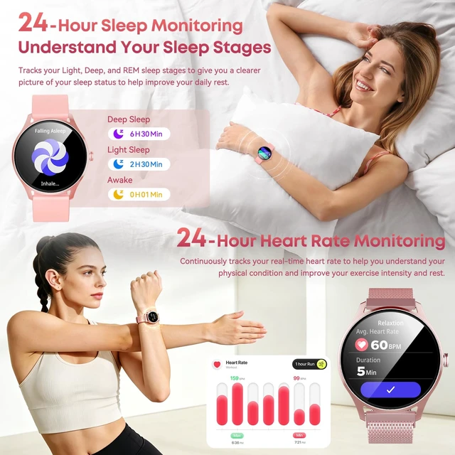 Alt view image 3 of 7 - Smart Watch for Women, Fitness Trackers with Calls&Answer, Womens Watch 1.27'' Fitness Watches with Heart Rate/Sleep/SpO2 Monitor/100+ Sports Model, Smartwatch for iPhone/Samsung/Android Rose Gold