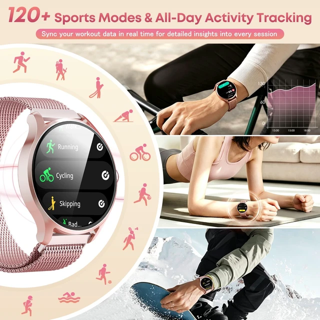 Alt view image 5 of 7 - Smart Watch for Women, Fitness Trackers with Calls&Answer, Womens Watch 1.27'' Fitness Watches with Heart Rate/Sleep/SpO2 Monitor/100+ Sports Model, Smartwatch for iPhone/Samsung/Android Rose Gold