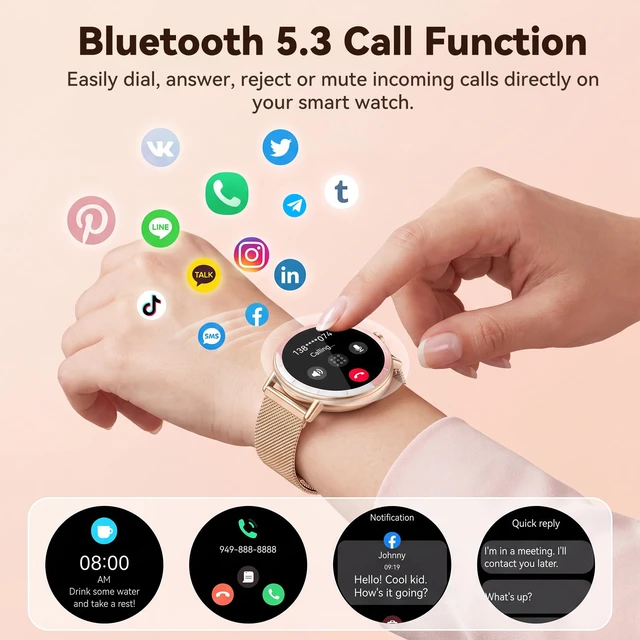 Alt view image 2 of 7 - Smart Watches for Women Android/iPhone, Fitness Tracker with Calling&Answer | 100+ Sport Modes, IP68 Waterproof, AI Voice, Heart Rate & SpO2 Monitor, Step Counter, Sleep Tracker, Two Changeable Bands