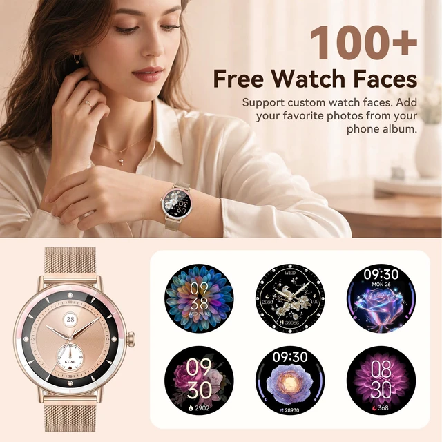 Alt view image 7 of 7 - Smart Watches for Women Android/iPhone, Fitness Tracker with Calling&Answer | 100+ Sport Modes, IP68 Waterproof, AI Voice, Heart Rate & SpO2 Monitor, Step Counter, Sleep Tracker, Two Changeable Bands