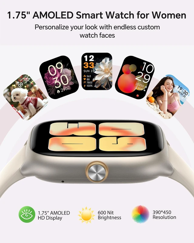 Alt view image 2 of 7 - Smart Watches for Women,1.75" AMOLED Fitness Watch(Answer/Make Call) | 3 ATM Waterproof Smart Watch for Android/iPhone, Finess Tracker with 24/7 Heart Rate/Sleep Monitor,110+ Sport Modes,AI Voice