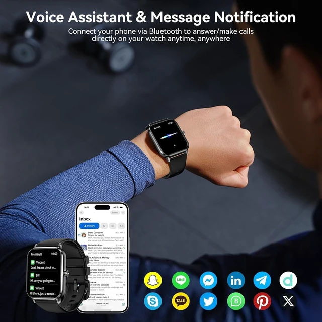 Alt view image 3 of 7 - Smart Watch for Men Women, 1.83" HD Touchscreen Fitness Tracker, Smartwatch with Bluetooth Calling, 130+ Sports Modes, Heart Rate Sleep Step Monitor, IP68 Waterproof Pedometer for iPhone & Android