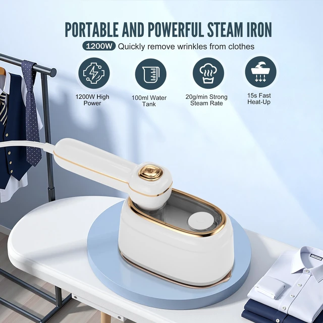 Alt view image 2 of 7 - Travel Steamer for Clothes, 1200W Mini Iron Handheld Garment Steamer White | Wrinkle Remover Rotary Garment Iron15s Fast Heating