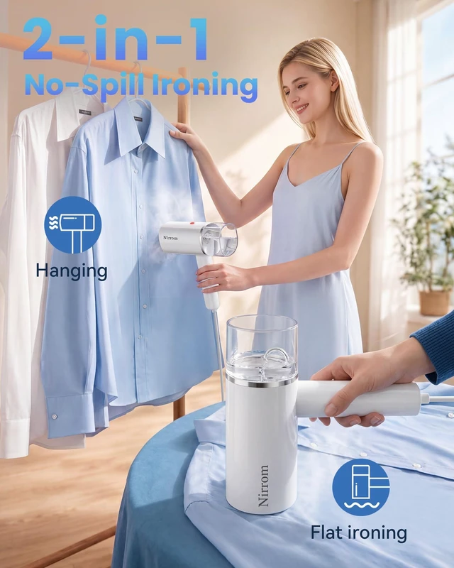 Alt view image 3 of 7 - Steamer for Clothes, Portable Handheld Garment Steamer & Iron 2 in 1 | Clothes Steamer Handheld 1000W Fast 30s Heat-up, Foldable Clothing Steamer for Travel, office, 120V Only, Anti-Spill, 180ML