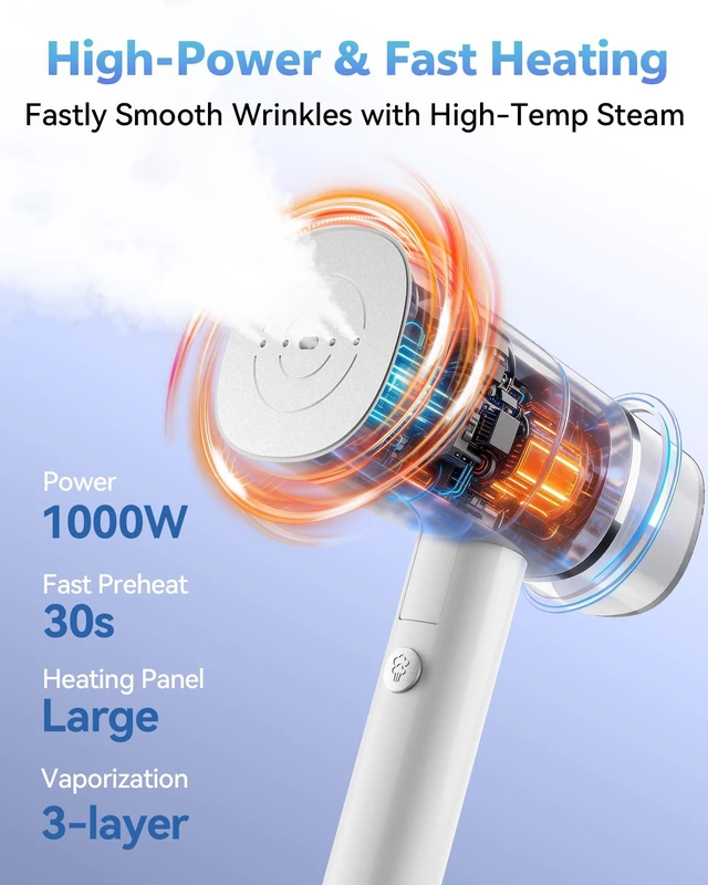 Alt view image 2 of 7 - Steamer for Clothes, Portable Handheld Garment Steamer & Iron 2 in 1 | Clothes Steamer Handheld 1000W Fast 30s Heat-up, Foldable Clothing Steamer for Travel, office, 120V Only, Anti-Spill, 180ML