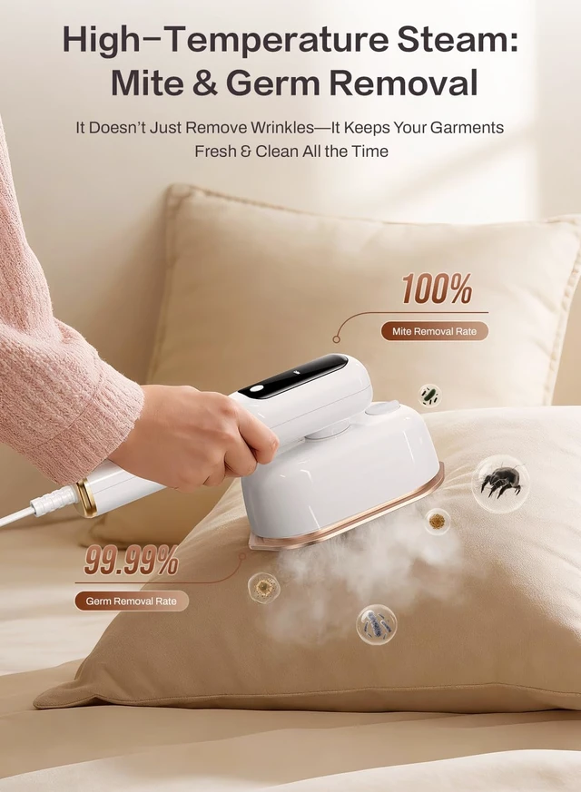 Alt view image 7 of 7 - 2026 Travel Steamer for Clothes, 2-in-1 Portable Steamer for Clothes, Handheld Garment Steamer and Iron, 1200W with LED Display, 15s Heat-Up, Ceramic Soleplate, Self-Cleaning, 120V