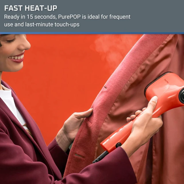 Alt view image 2 of 7 - PurePop Handheld Steamer for Clothes 1.5 Lbs 15 Second Heatup, 2.3 Oz Capacity 1150 Watts Portable, Ironing, Fabric Steamer, Garment Vacation Essentials, Travel Must Have Red DR2022 DR2022U1