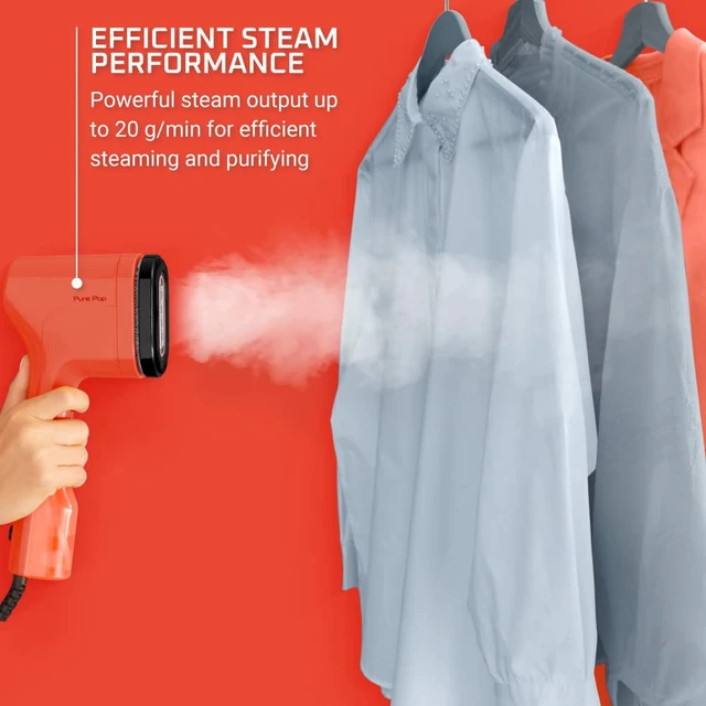 Alt view image 3 of 7 - PurePop Handheld Steamer for Clothes 1.5 Lbs 15 Second Heatup, 2.3 Oz Capacity 1150 Watts Portable, Ironing, Fabric Steamer, Garment Vacation Essentials, Travel Must Have Red DR2022 DR2022U1