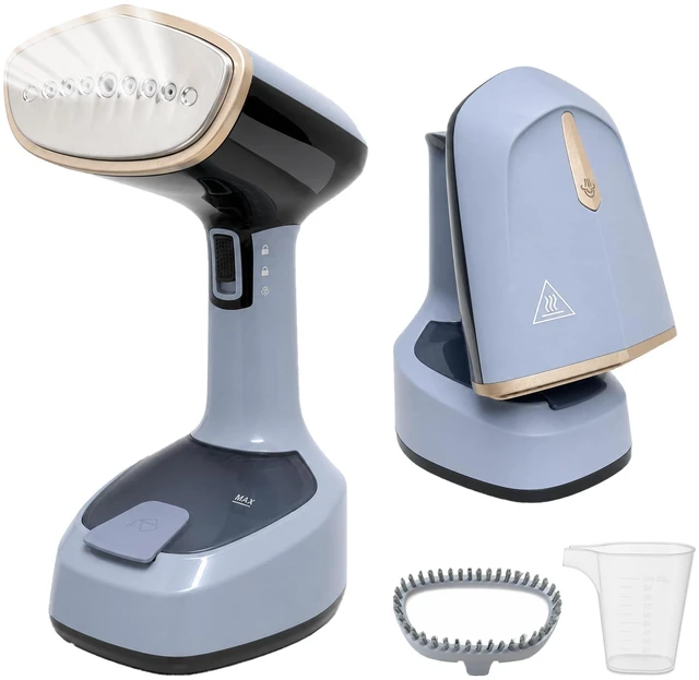 Main image of Foldable Travel Steamer for Clothes, 1200W Fast Heat-Up, Blue | Folds flat for carry-ons, fast heat-up, leak-proof pivot head, for hotels, business trips, home use
