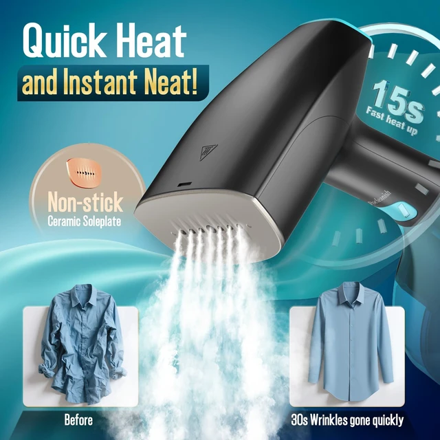 Alt view image 2 of 7 - Steamer for Clothes - 1900W Strong Penetrating Steam & Fast Wrinkle Remover Portable Handheld Garment Steamer 3 Steam Settings, Fabric Brush & 300ml Big Capacity, Clothes Steamer Iron for Home Travel