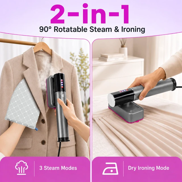 Alt view image 2 of 7 - Clothes Steamer Handheld, 2-In-1 Portable Travel Steamer for Clothes | 1200W Handheld Garment Steamer for Travel, Home, Hotel Wrinkle Remove, Fast Heat-Up, Compact & Lightweight, 110-120V Only