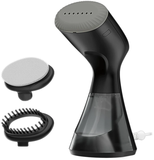 Main image of Handheld Steamer for Clothes & Household Fabrics, 1100W, Black | Travel steamer with 30-second heat up, 10-minute runtime, and an 8-foot cord, versatile handheld steamer for wrinkle removal