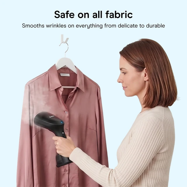 Alt view image 4 of 7 - Handheld Steamer for Clothes & Household Fabrics, 1100W, Black | Travel steamer with 30-second heat up, 10-minute runtime, and an 8-foot cord, versatile handheld steamer for wrinkle removal