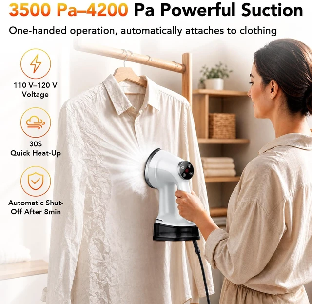 Alt view image 2 of 7 - Handheld Garment Steamer for Clothes, 4200Pa Powerful Suction, Strong Penetrating Steam,3X Wrinkle Removal, 400ml Tank,2 in1 Steamer & Iron,1200W Portable Steamer for Business Travel and Home,110-120V