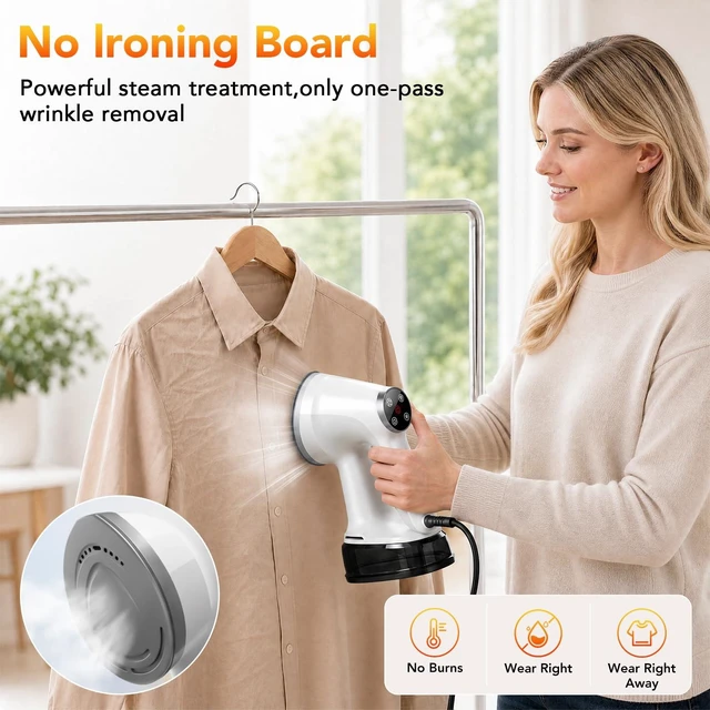 Alt view image 3 of 7 - Handheld Garment Steamer for Clothes, 4200Pa Powerful Suction, Strong Penetrating Steam,3X Wrinkle Removal, 400ml Tank,2 in1 Steamer & Iron,1200W Portable Steamer for Business Travel and Home,110-120V