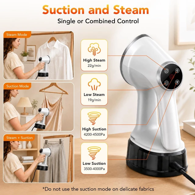 Alt view image 4 of 7 - Handheld Garment Steamer for Clothes, 4200Pa Powerful Suction, Strong Penetrating Steam,3X Wrinkle Removal, 400ml Tank,2 in1 Steamer & Iron,1200W Portable Steamer for Business Travel and Home,110-120V