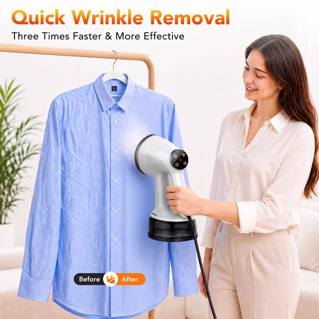 Alt view image 7 of 7 - Handheld Garment Steamer for Clothes, 4200Pa Powerful Suction, Strong Penetrating Steam,3X Wrinkle Removal, 400ml Tank,2 in1 Steamer & Iron,1200W Portable Steamer for Business Travel and Home,110-120V