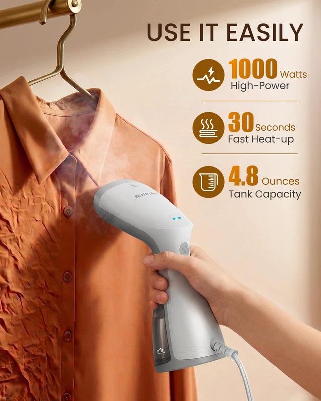 Alt view image 2 of 7 - Travel Steamer for Clothes, Portable and Handheld | Dual Voltage Garment Fabric Wrinkle Remover with Ceramic Heating Plate, Fast 30-second Heat-up