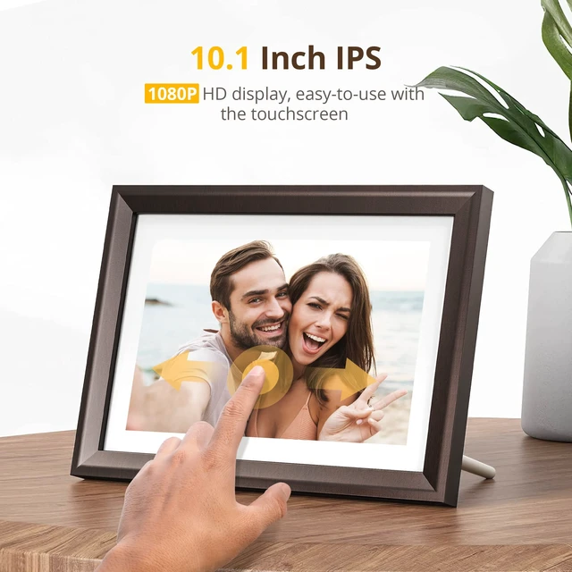 Alt view image 2 of 7 - Digital Picture Frame WiFi 10 inch IPS Touch Screen Digital Photo Frame Display, 32GB Storage, Auto-Rotate, Share Photos via App, Email, Cloud, Classic 10 Brown