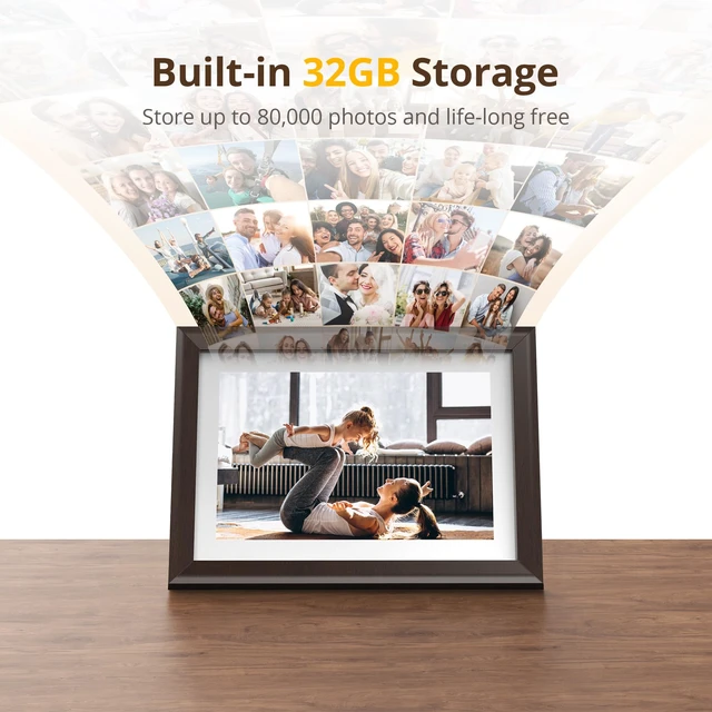 Alt view image 4 of 7 - Digital Picture Frame WiFi 10 inch IPS Touch Screen Digital Photo Frame Display, 32GB Storage, Auto-Rotate, Share Photos via App, Email, Cloud, Classic 10 Brown