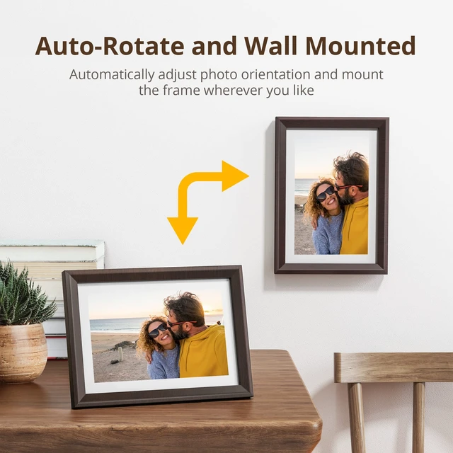 Alt view image 5 of 7 - Digital Picture Frame WiFi 10 inch IPS Touch Screen Digital Photo Frame Display, 32GB Storage, Auto-Rotate, Share Photos via App, Email, Cloud, Classic 10 Brown