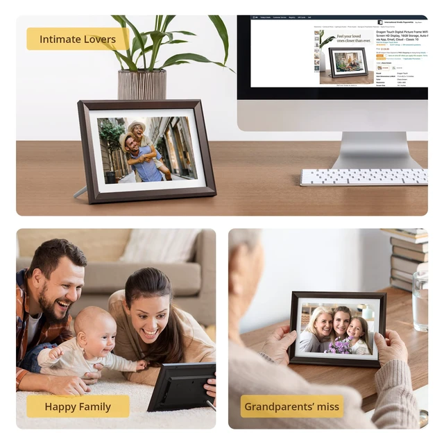 Alt view image 6 of 7 - Digital Picture Frame WiFi 10 inch IPS Touch Screen Digital Photo Frame Display, 32GB Storage, Auto-Rotate, Share Photos via App, Email, Cloud, Classic 10 Brown