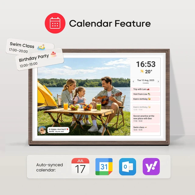 Alt view image 4 of 7 - Frameo Digital Picture Frame, 10.1" Wood Electronic Photo Frames WiFi, 32GB | 1280 x 800 IPS HD Touch Screen, Slideshow, Wall Mountable, Send Photos from Your Phone from Anywhere, Gifts for Mom